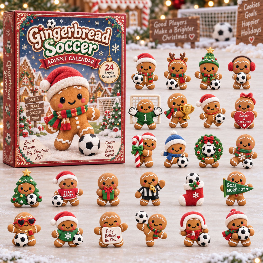Gingerbread Soccer advent calendar box with 24 acrylic Christmas charms