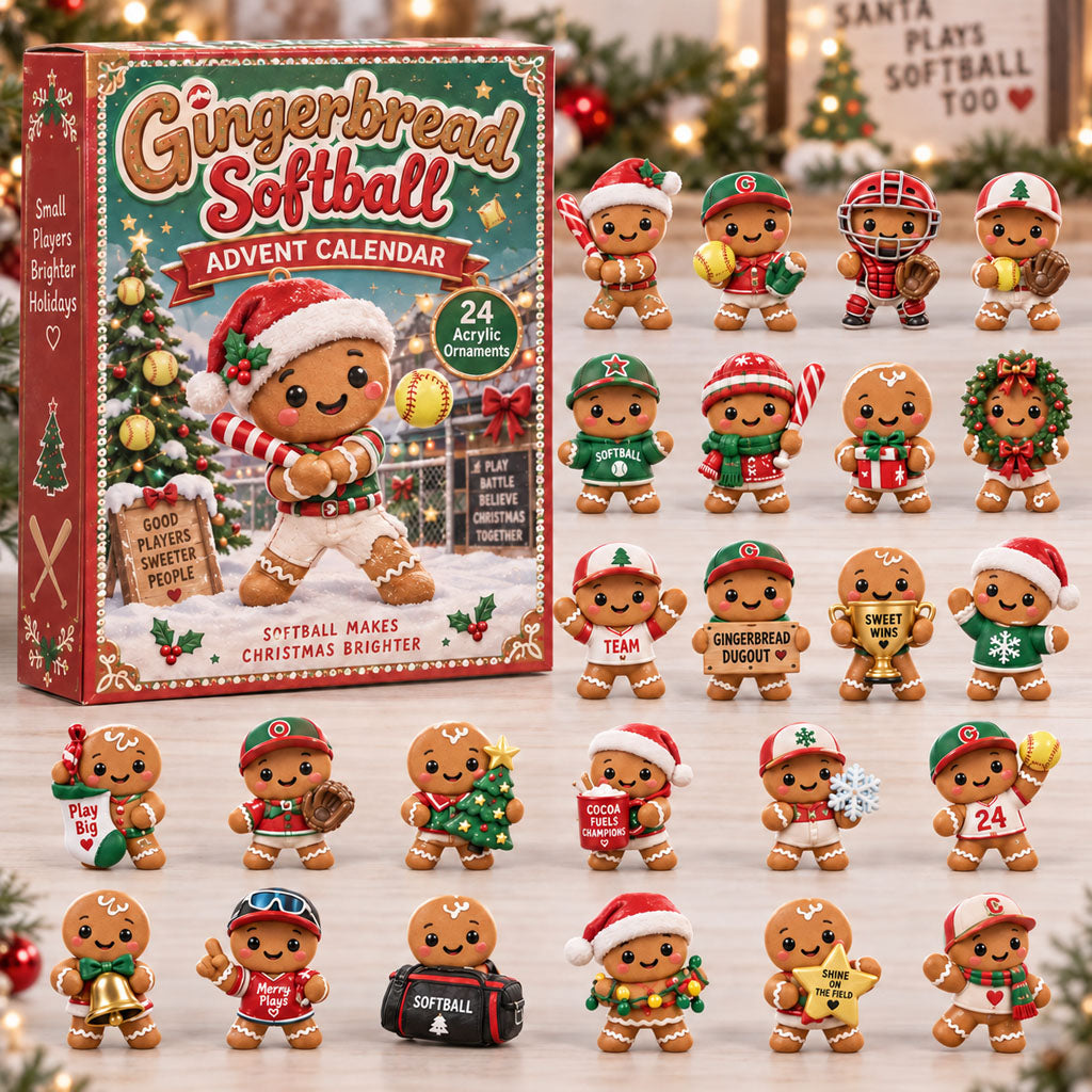 Gingerbread Softball advent calendar box with 24 acrylic Christmas charms