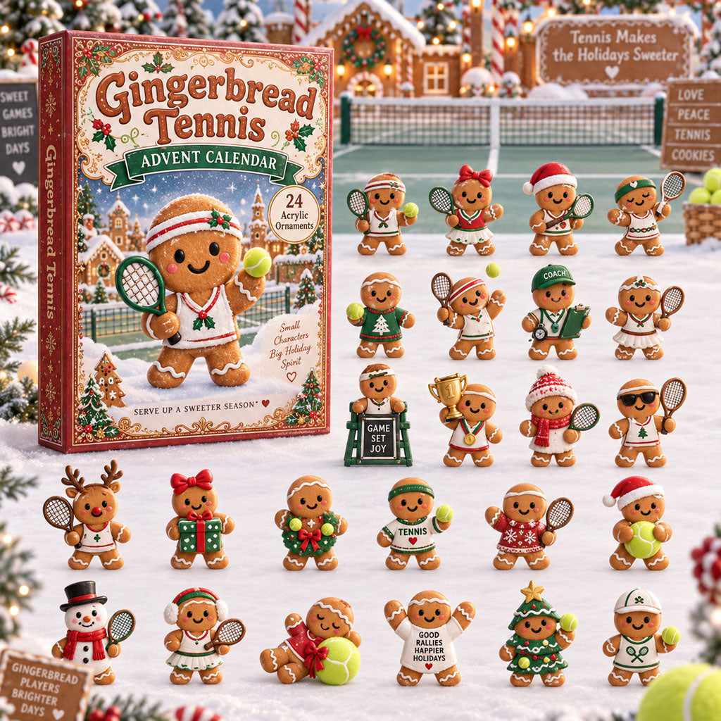 Gingerbread Tennis advent calendar box with 24 acrylic Christmas charms