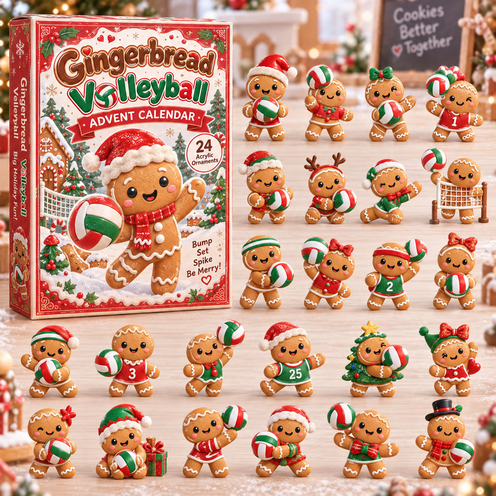 Gingerbread Volleyball advent calendar box with 24 acrylic Christmas charms