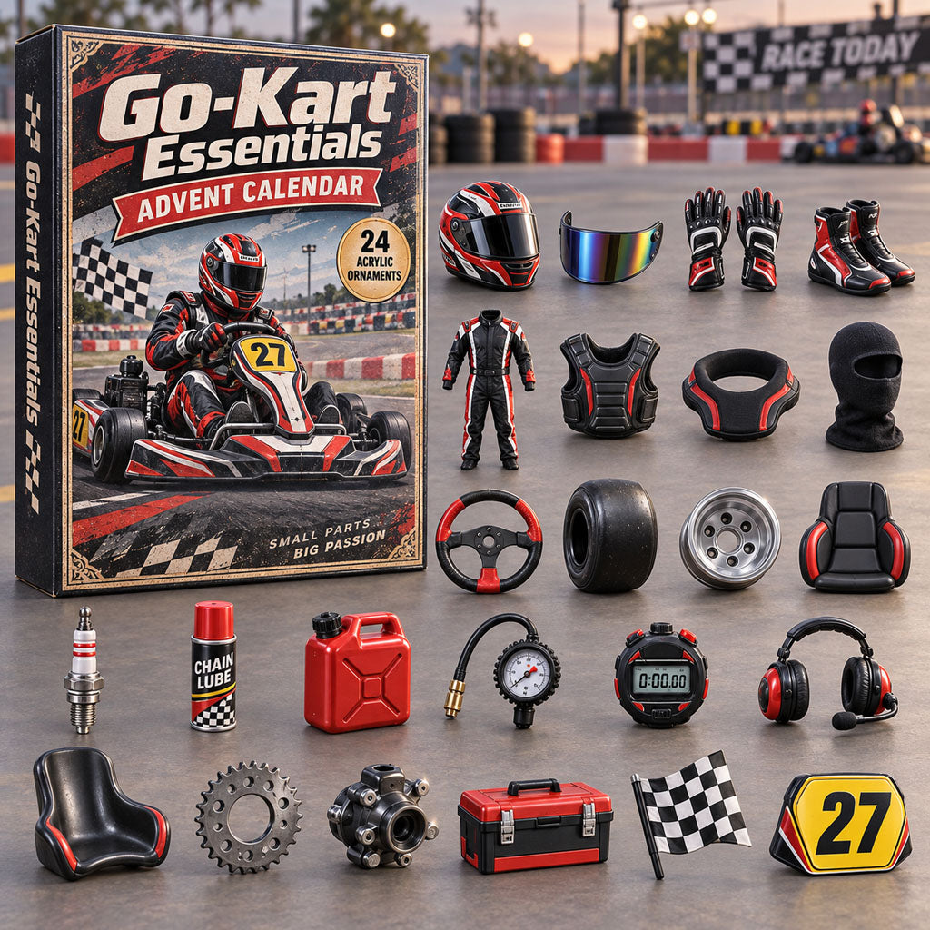 Go-Kart Essentials advent calendar box with 24 acrylic Christmas charms