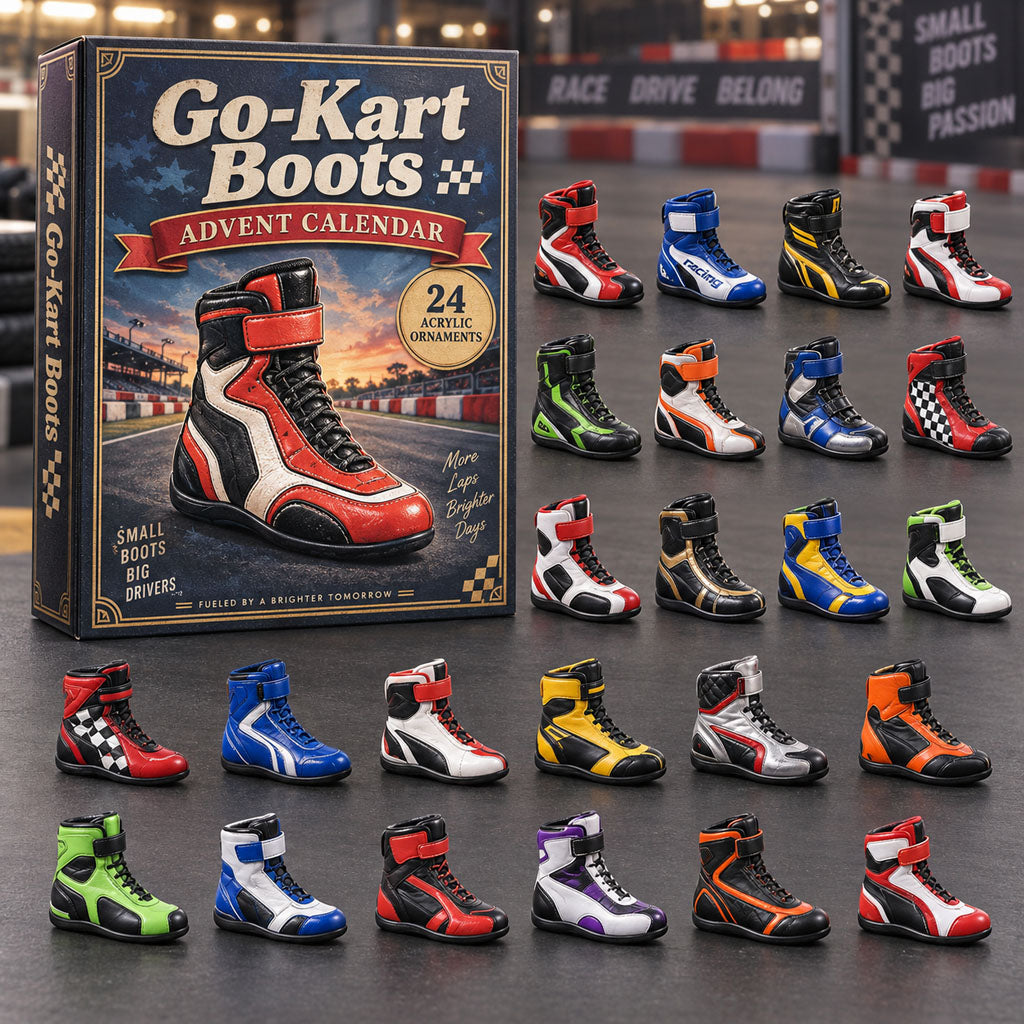 Go-Kart Racing Boots advent calendar box with 24 acrylic Christmas charms