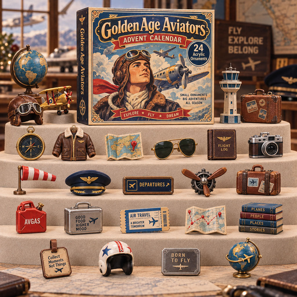 Golden Age Aviators advent calendar box with 24 acrylic Christmas charms
