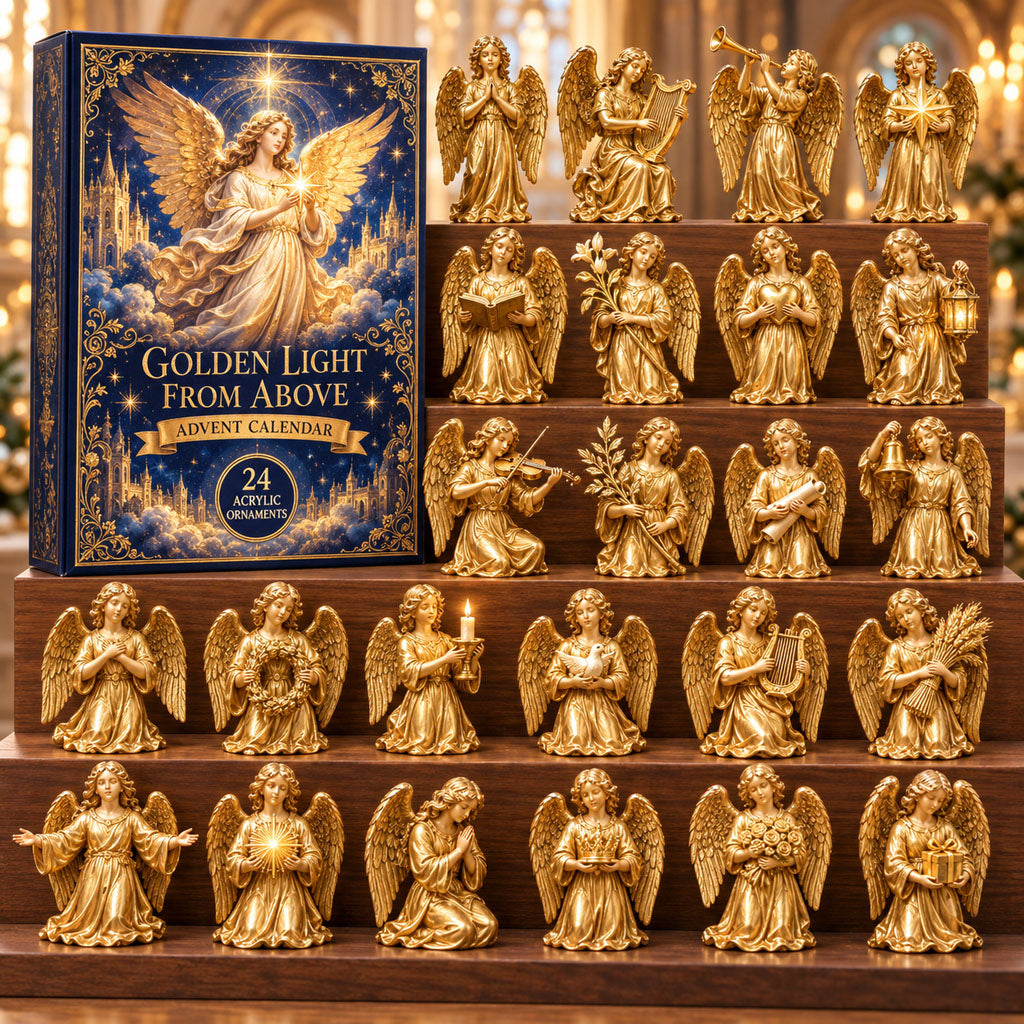 Golden Light Angels advent calendar box with 24 acrylic Christmas charms