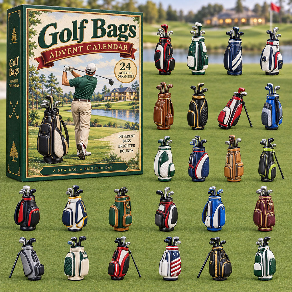 Golf Bags advent calendar box with 24 acrylic Christmas charms