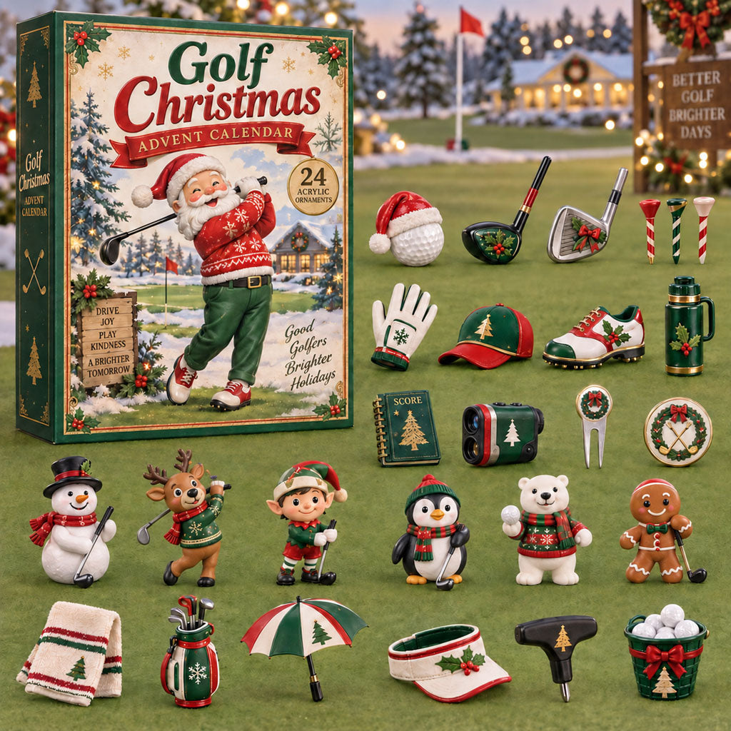 Golf Christmas advent calendar box with 24 acrylic Christmas charms