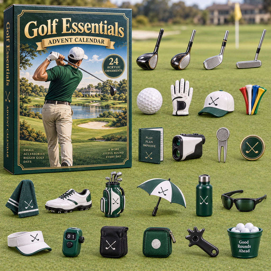 Golf Essentials advent calendar box with 24 acrylic Christmas charms