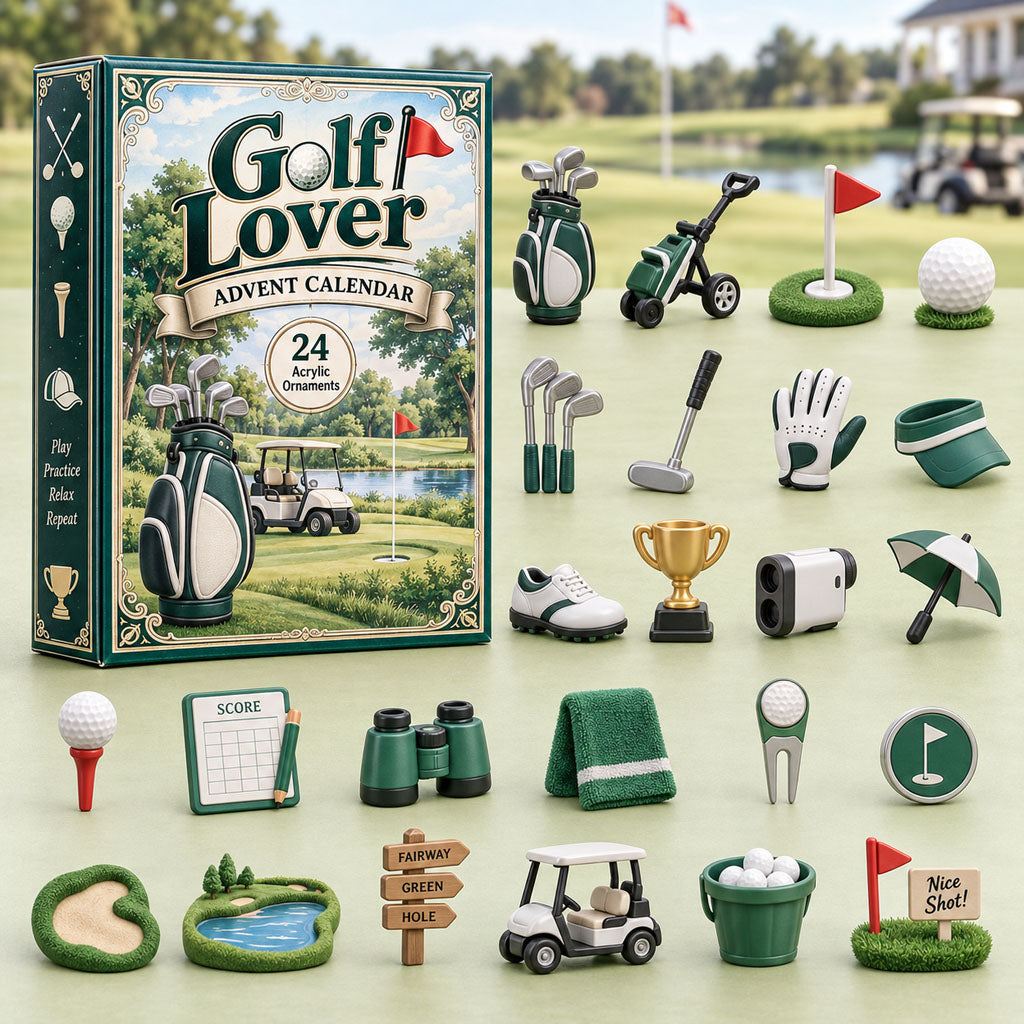 Golf Lover advent calendar box with 24 acrylic Christmas charms