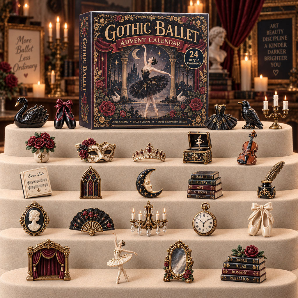 Gothic Ballet advent calendar box with 24 acrylic Christmas charms