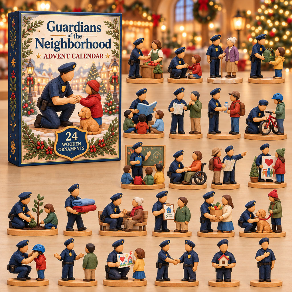 Guardians Neighborhood advent calendar box with 24 wooden Christmas charms