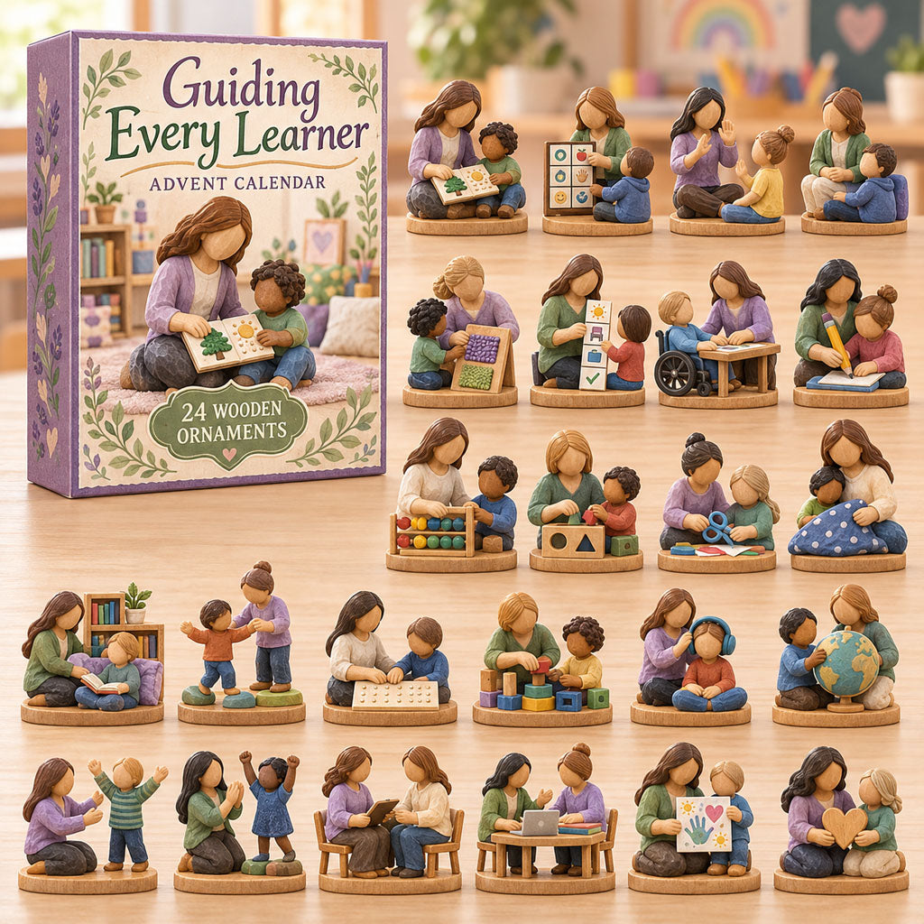 Guiding Every Learner advent calendar box with 24 wooden Christmas charms