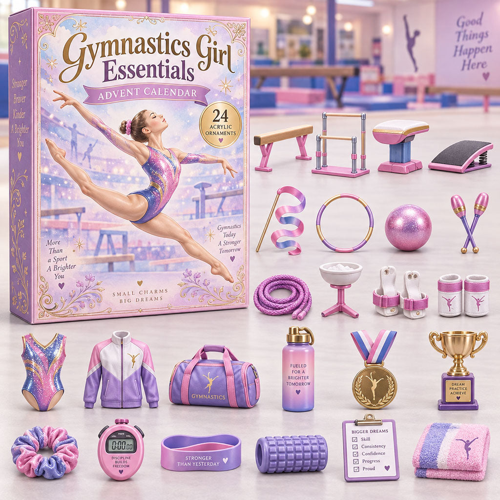 Gymnastics Girl Essentials advent calendar box with 24 acrylic Christmas charms