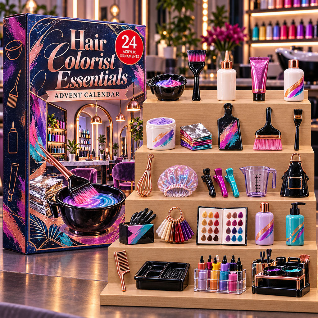 Hair Colorist Essentials advent calendar box with 24 acrylic Christmas charms