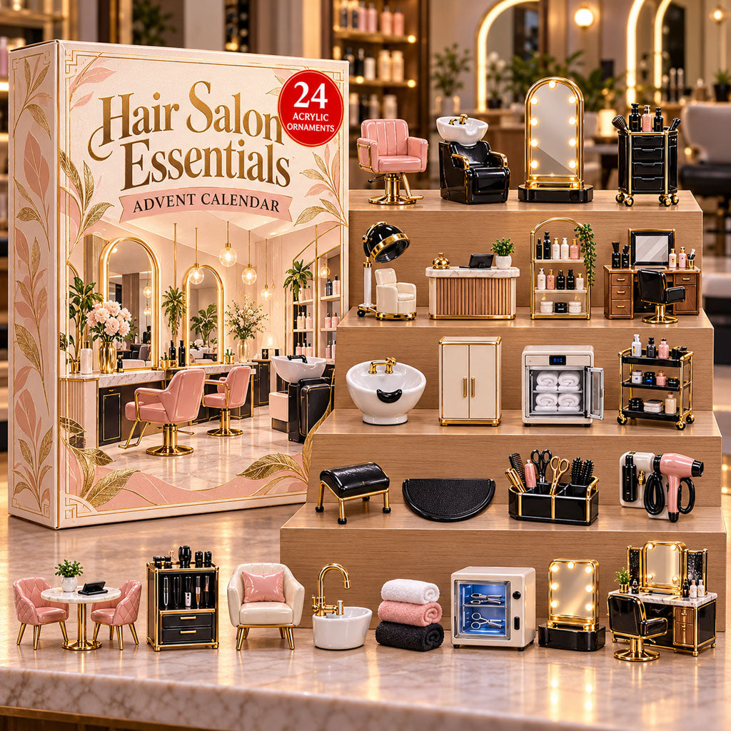 Hair Salon Essentials advent calendar box with 24 acrylic Christmas charms