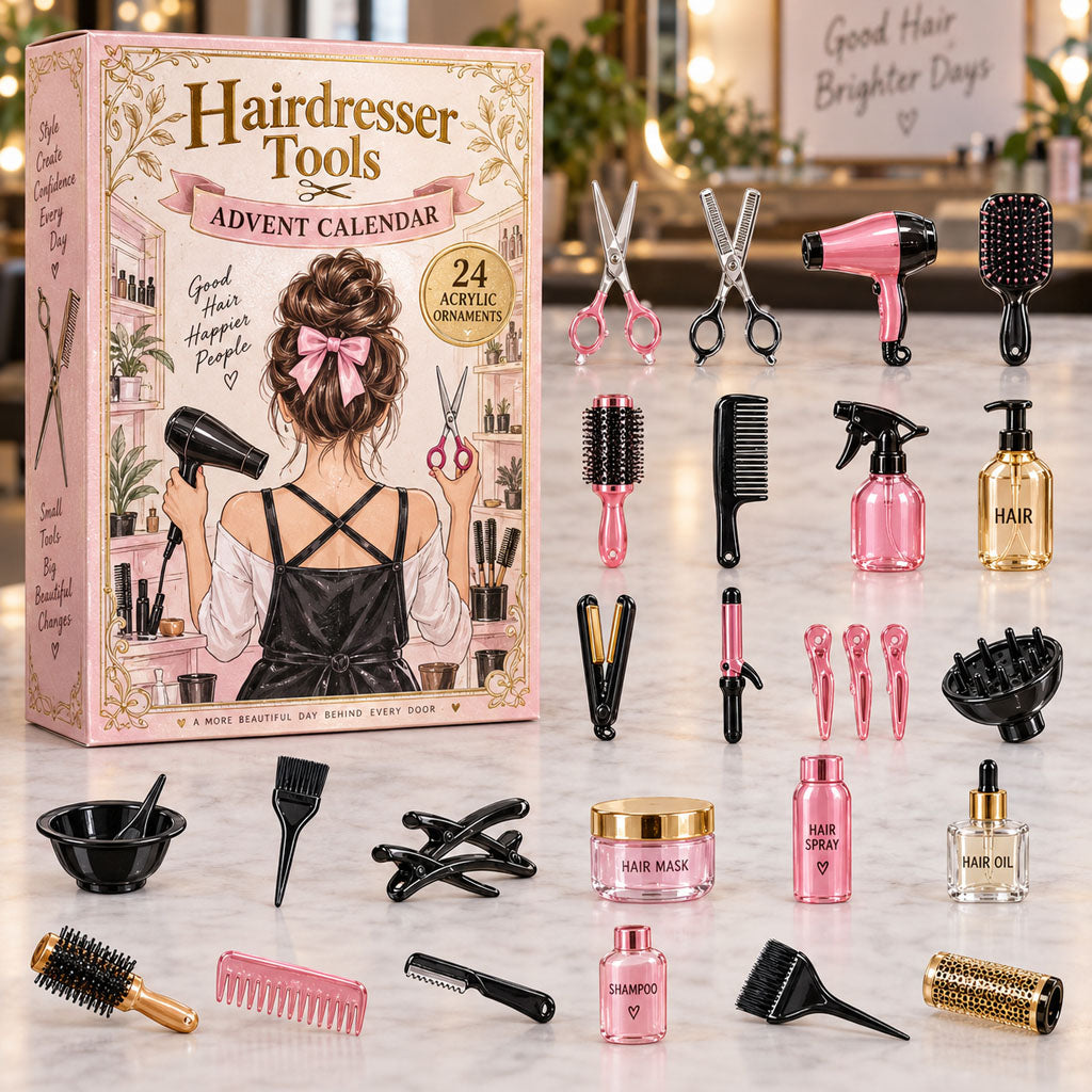 Hairdresser Tools advent calendar box with 24 acrylic Christmas charms