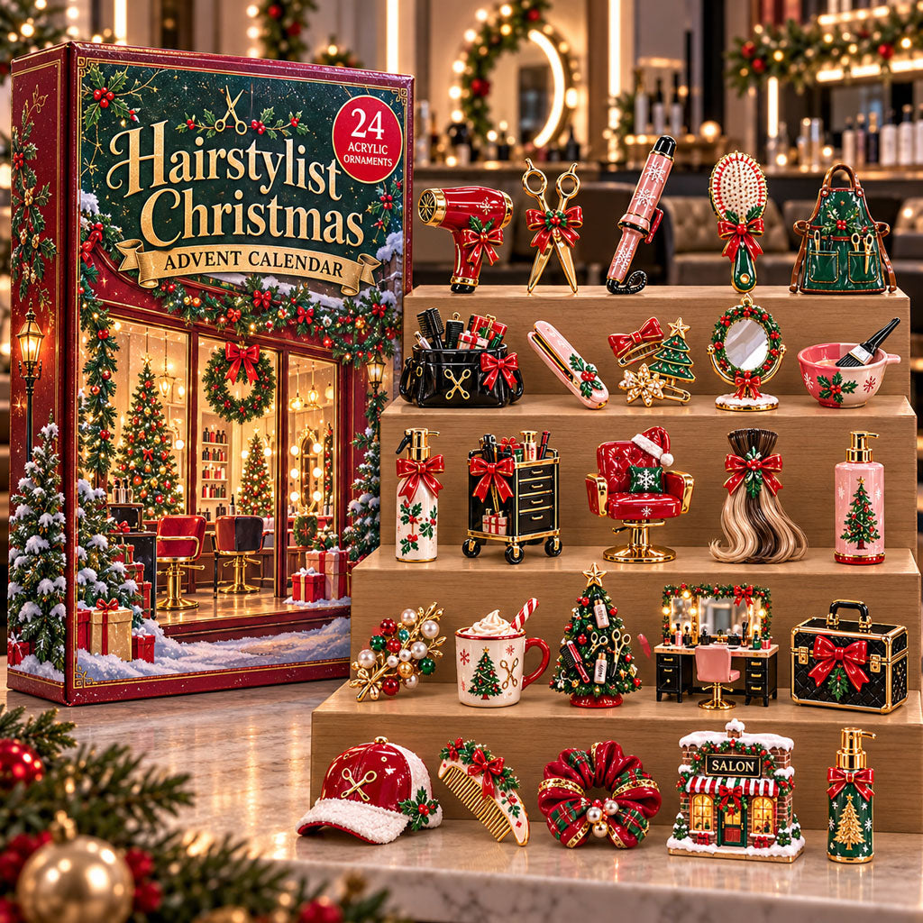 Hairstylist advent calendar box with 24 acrylic Christmas charms
