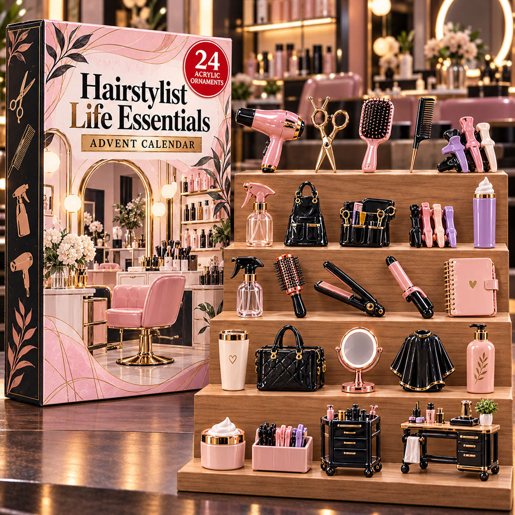 Hairstylist Life Essentials advent calendar box with 24 acrylic Christmas charms
