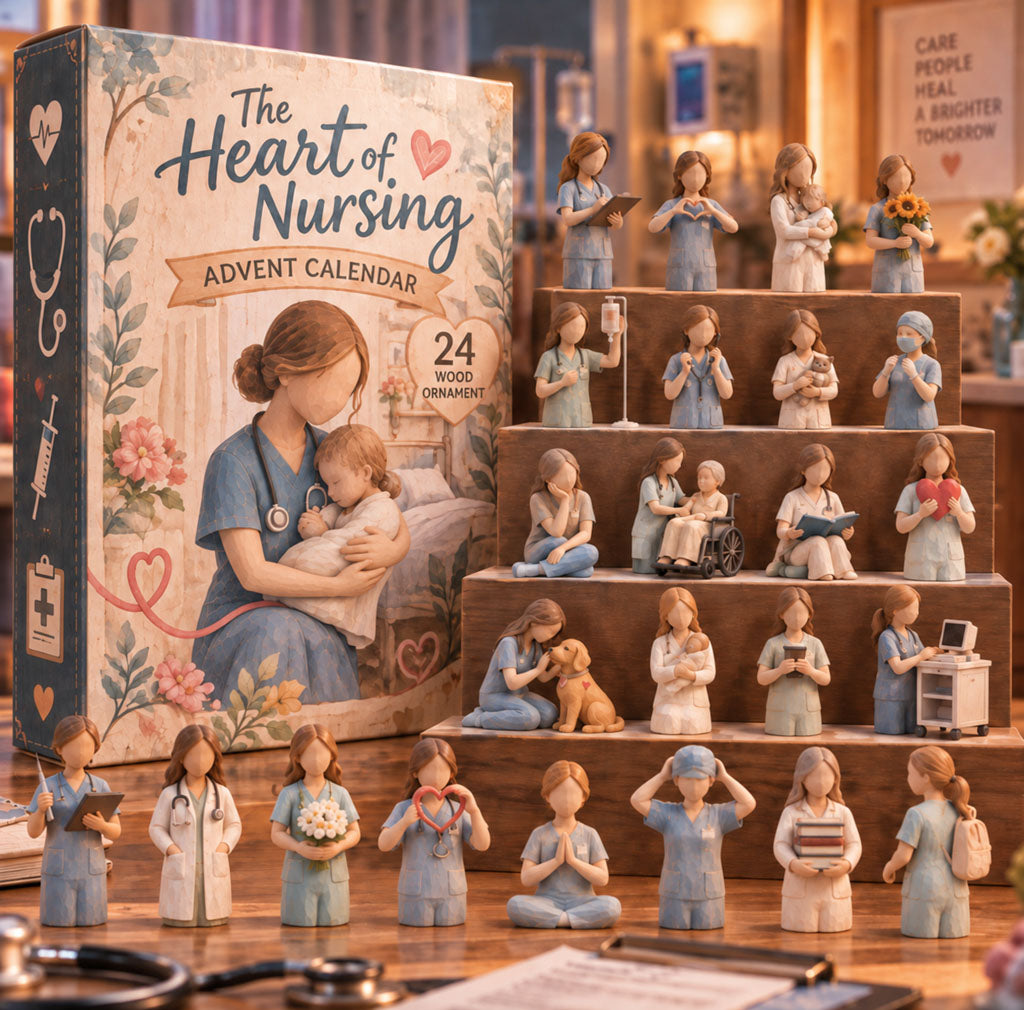 Heart of Nursing advent calendar box with 24 wooden Christmas charms