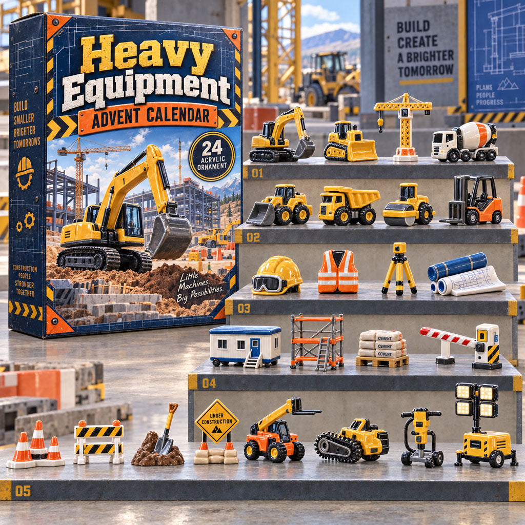 Heavy Equipment advent calendar box with 24 acrylic Christmas charms