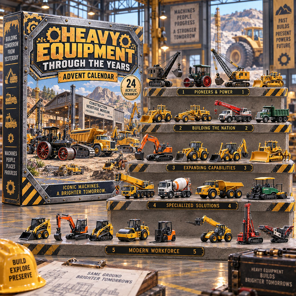 Heavy Equipment History advent calendar box with 24 acrylic Christmas charms