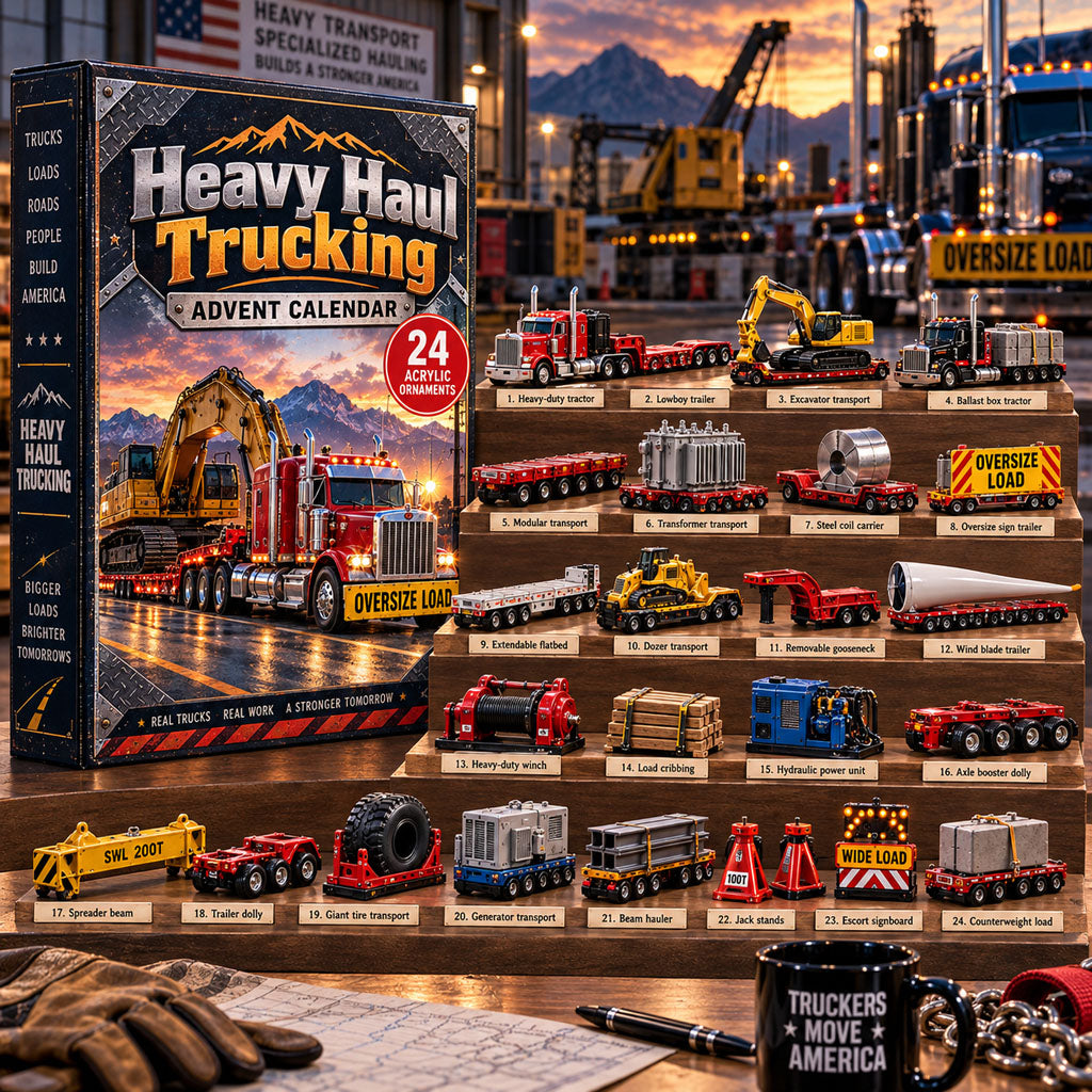 Heavy Haul Trucking advent calendar box with 24 acrylic Christmas charms