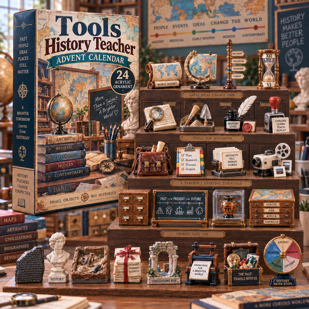 History Teacher Tools advent calendar box with 24 acrylic Christmas charms