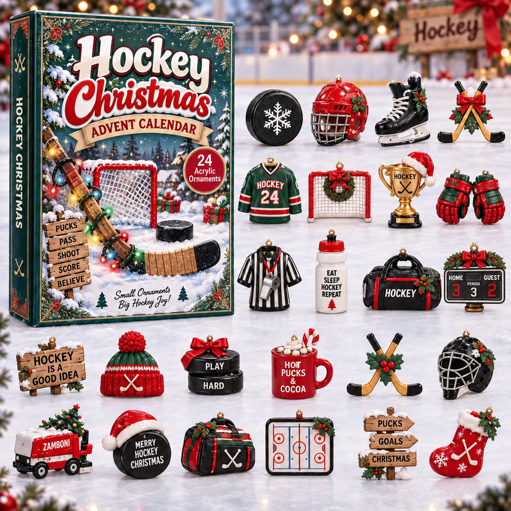 Hockey advent calendar box with 24 acrylic Christmas charms