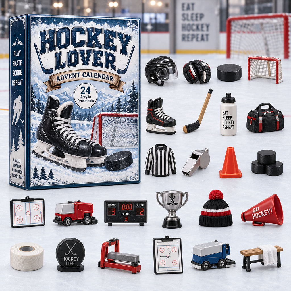 Hockey Lover advent calendar box with 24 acrylic Christmas charms