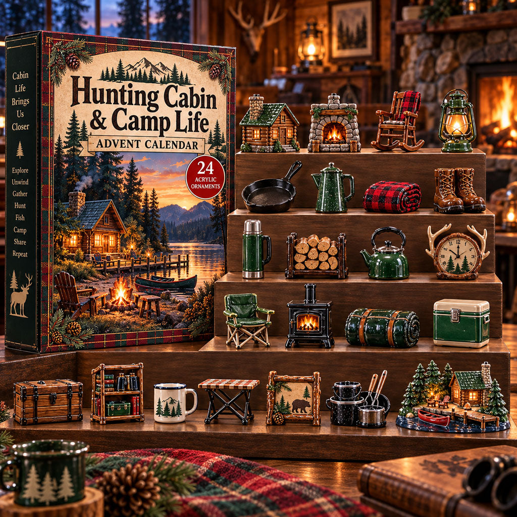 Hunting Cabin Life advent calendar box with 24 acrylic Christmas charms