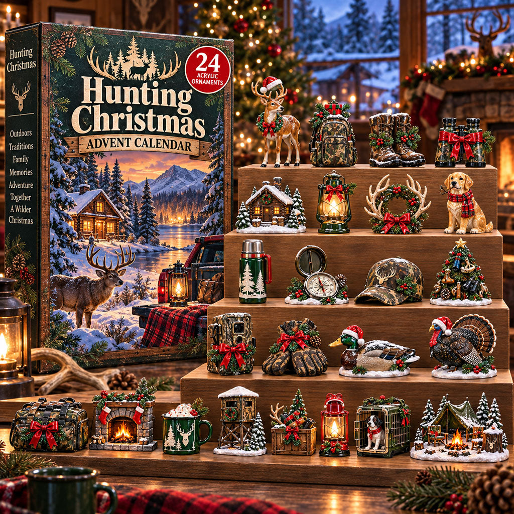 Hunting Christmas advent calendar box with 24 acrylic Christmas charms