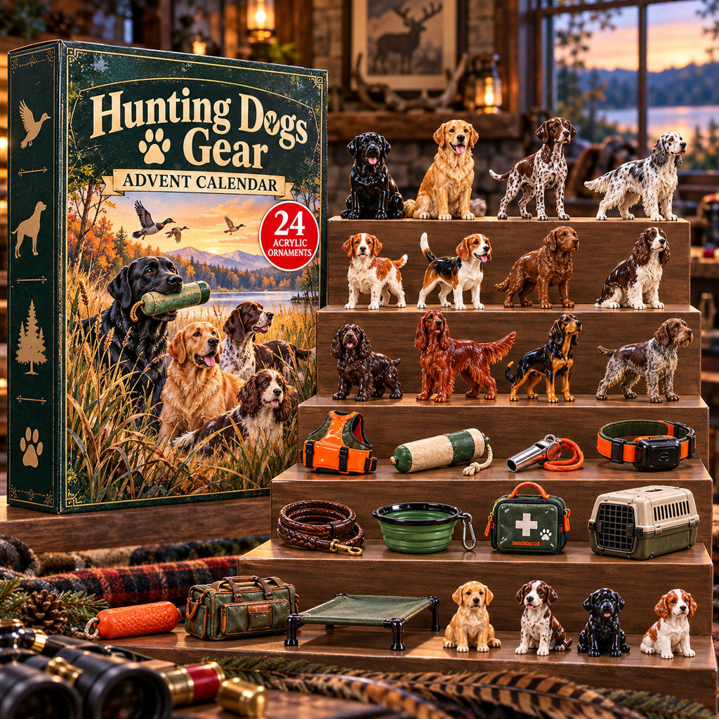 Hunting Dogs Gear advent calendar box with 24 acrylic Christmas charms