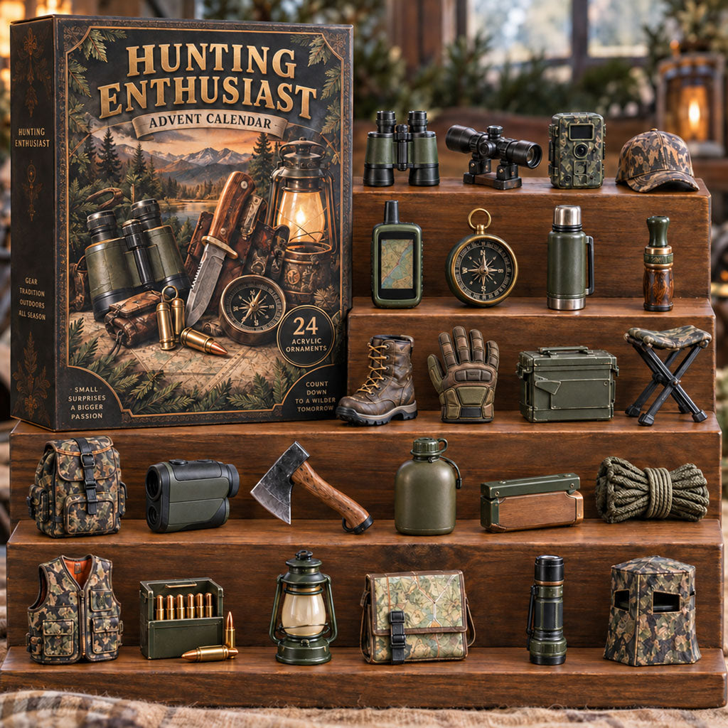Hunting Enthusiast advent calendar box with 24 acrylic Christmas charms