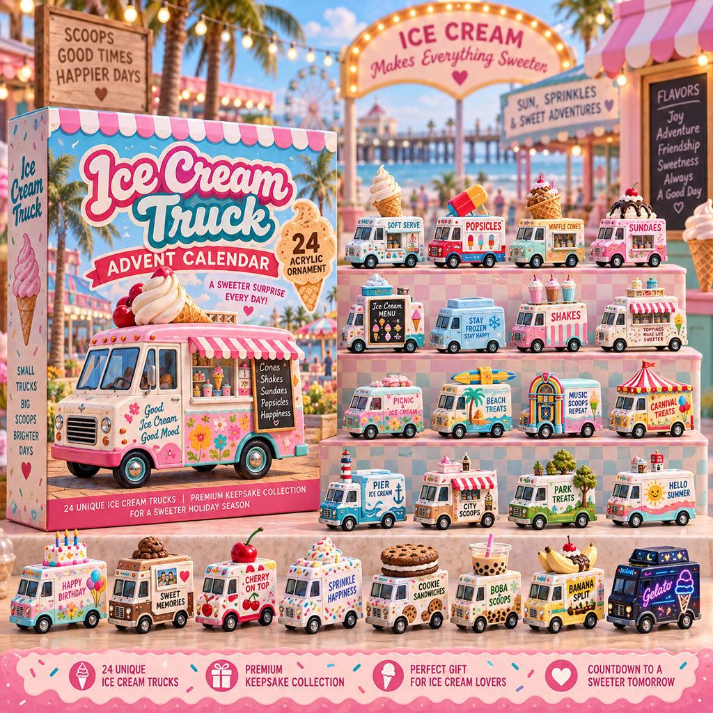 Ice Cream Truck advent calendar box with 24 acrylic Christmas charms
