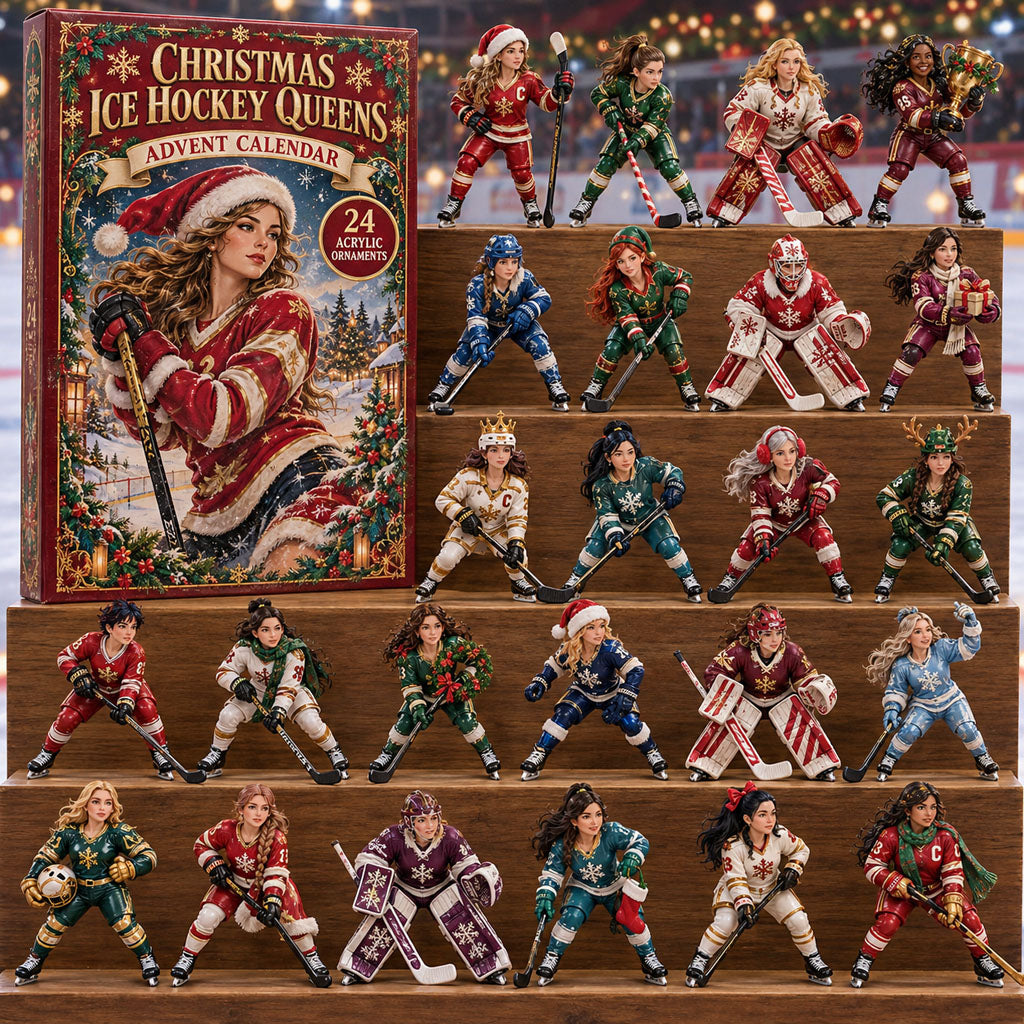 Ice Hockey advent calendar box with 24 acrylic Christmas charms
