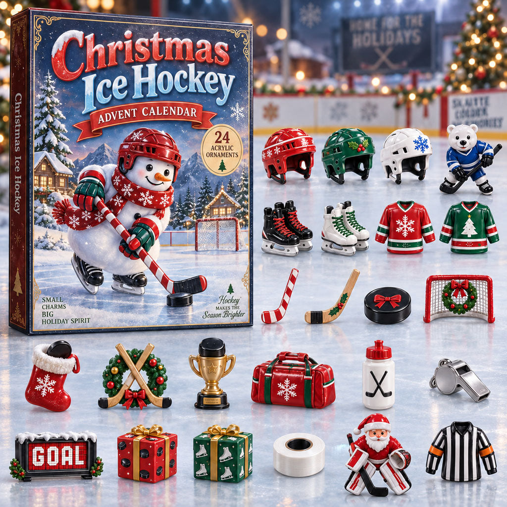 Ice Hockey advent calendar box with 24 acrylic Christmas charms