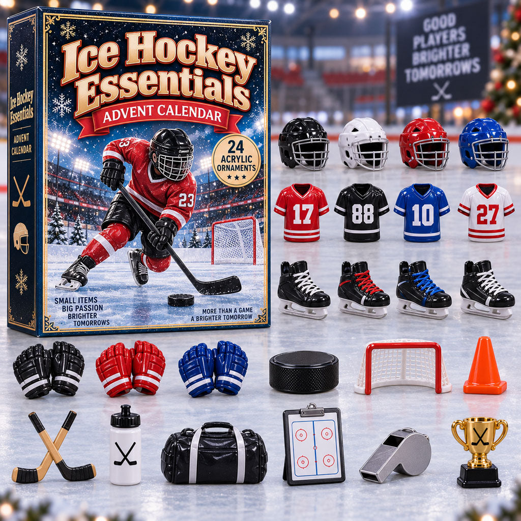 Ice Hockey Essentials advent calendar box with 24 acrylic Christmas charms
