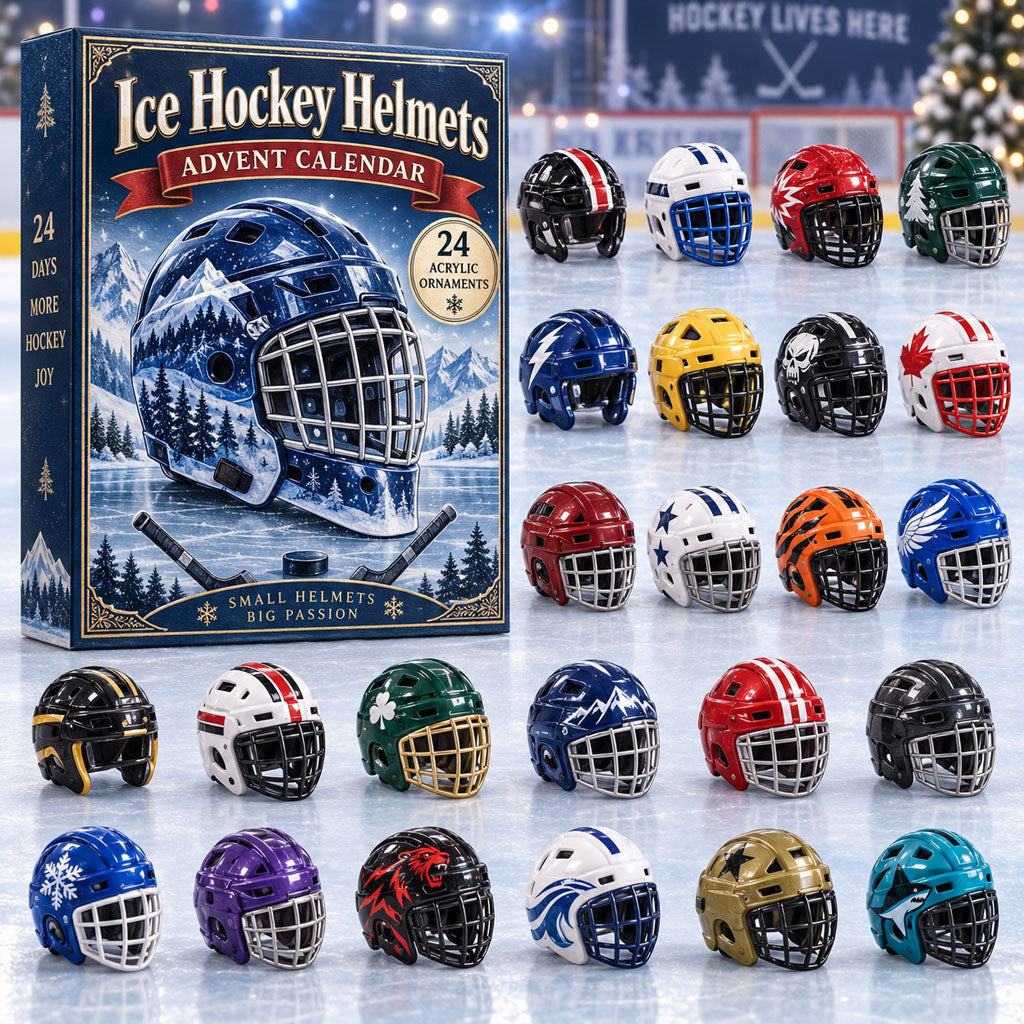 Ice Hockey Helmets advent calendar box with 24 acrylic Christmas charms