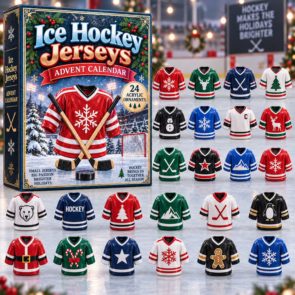 Ice Hockey Jerseys advent calendar box with 24 acrylic Christmas charms