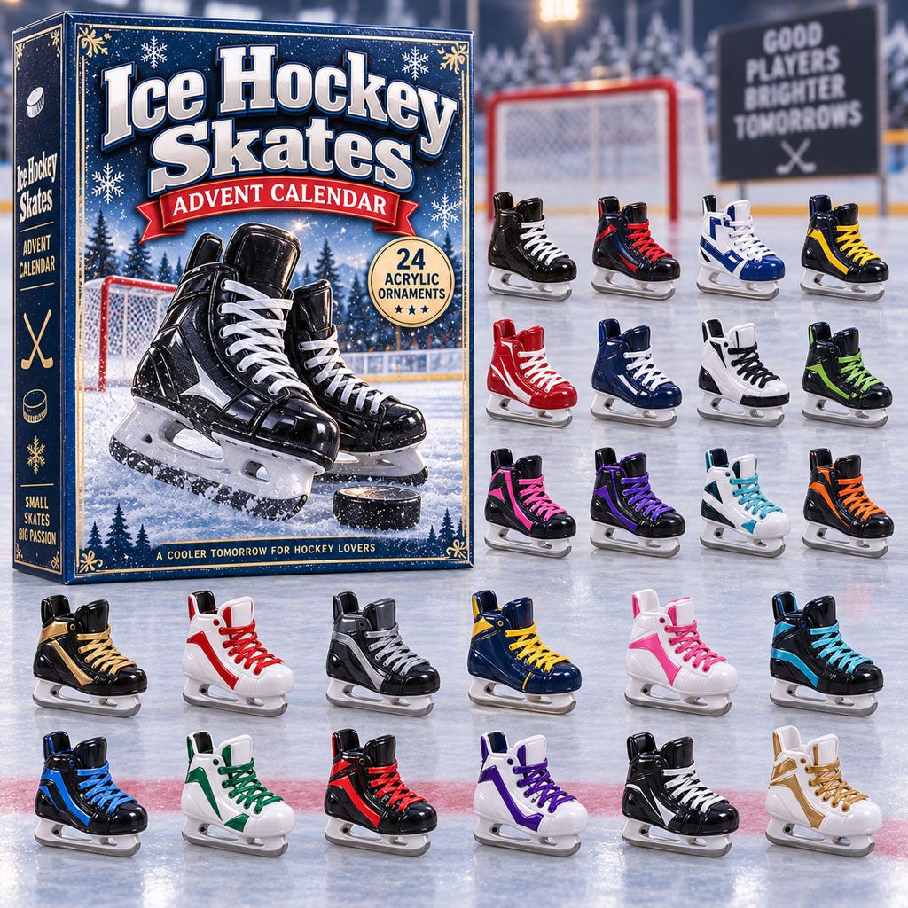 Ice Hockey Skates advent calendar box with 24 acrylic Christmas charms