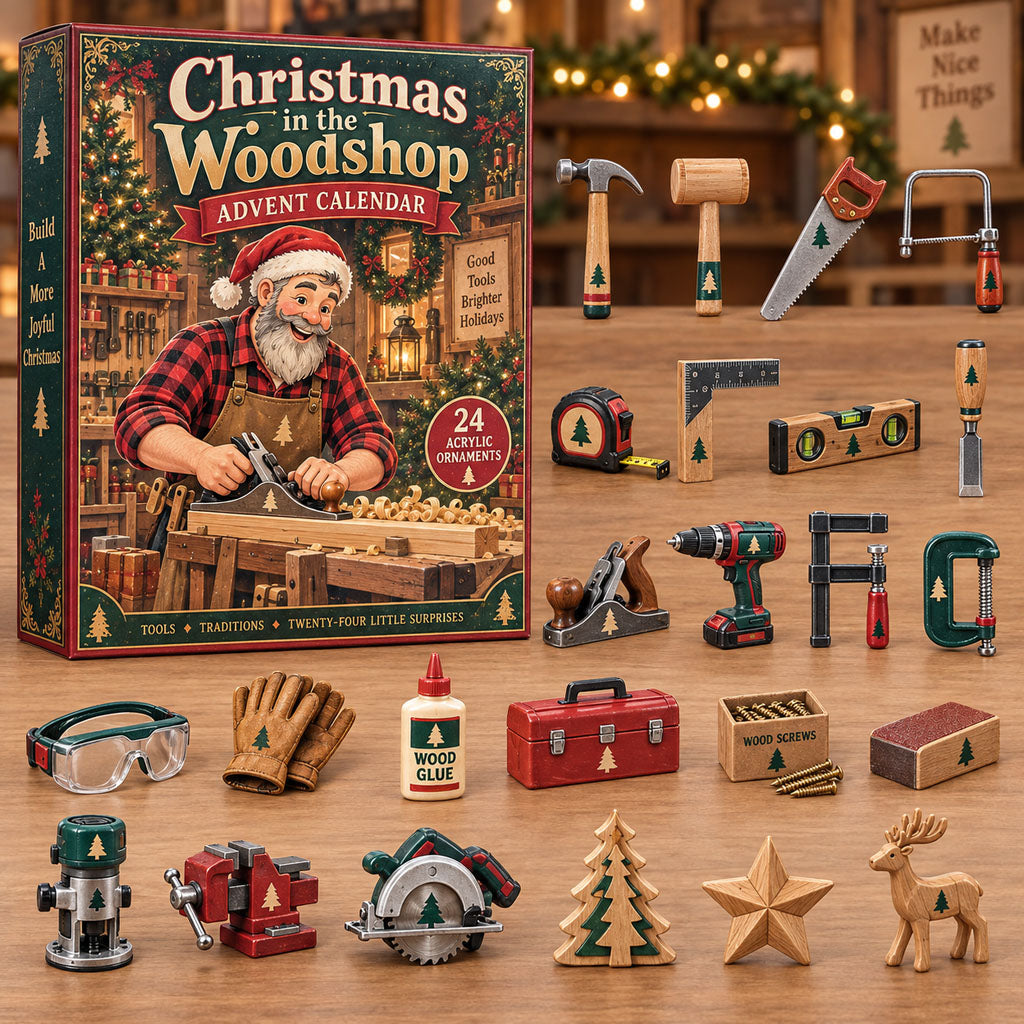 In the Woodshop advent calendar box with 24 acrylic Christmas charms