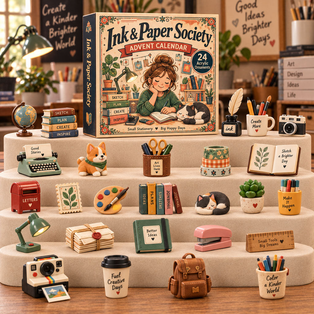 Ink and Paper Society advent calendar box with 24 acrylic Christmas charms
