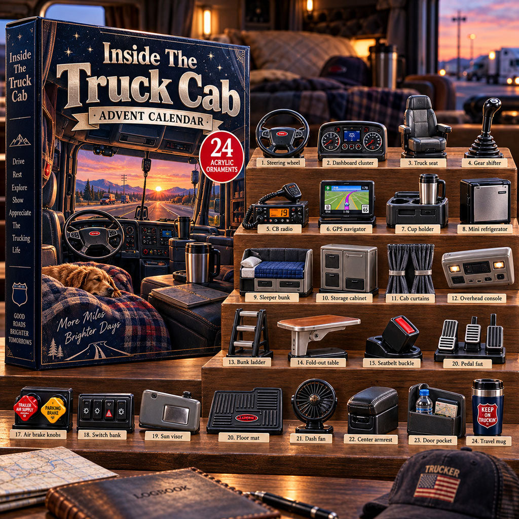 Inside Truck Cab advent calendar box with 24 acrylic Christmas charms