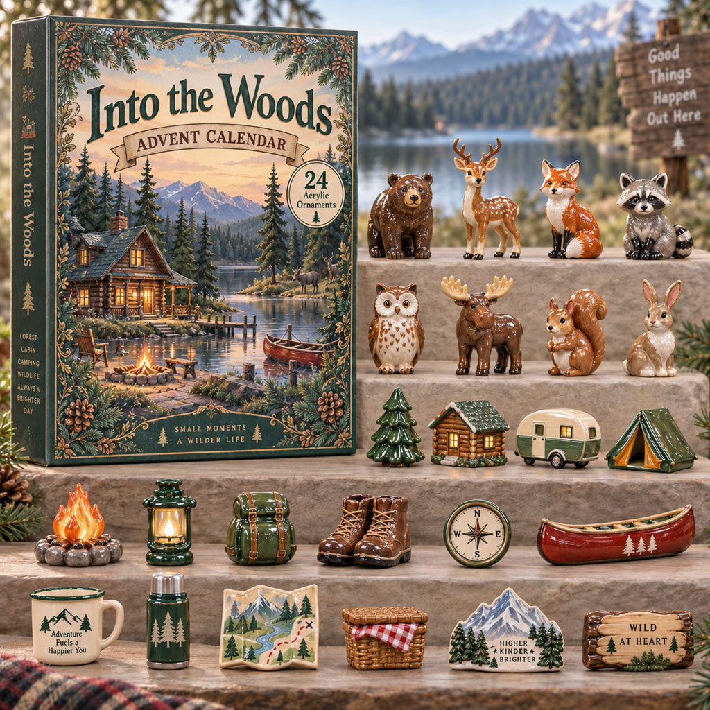 Into the Woods advent calendar box with 24 acrylic Christmas charms