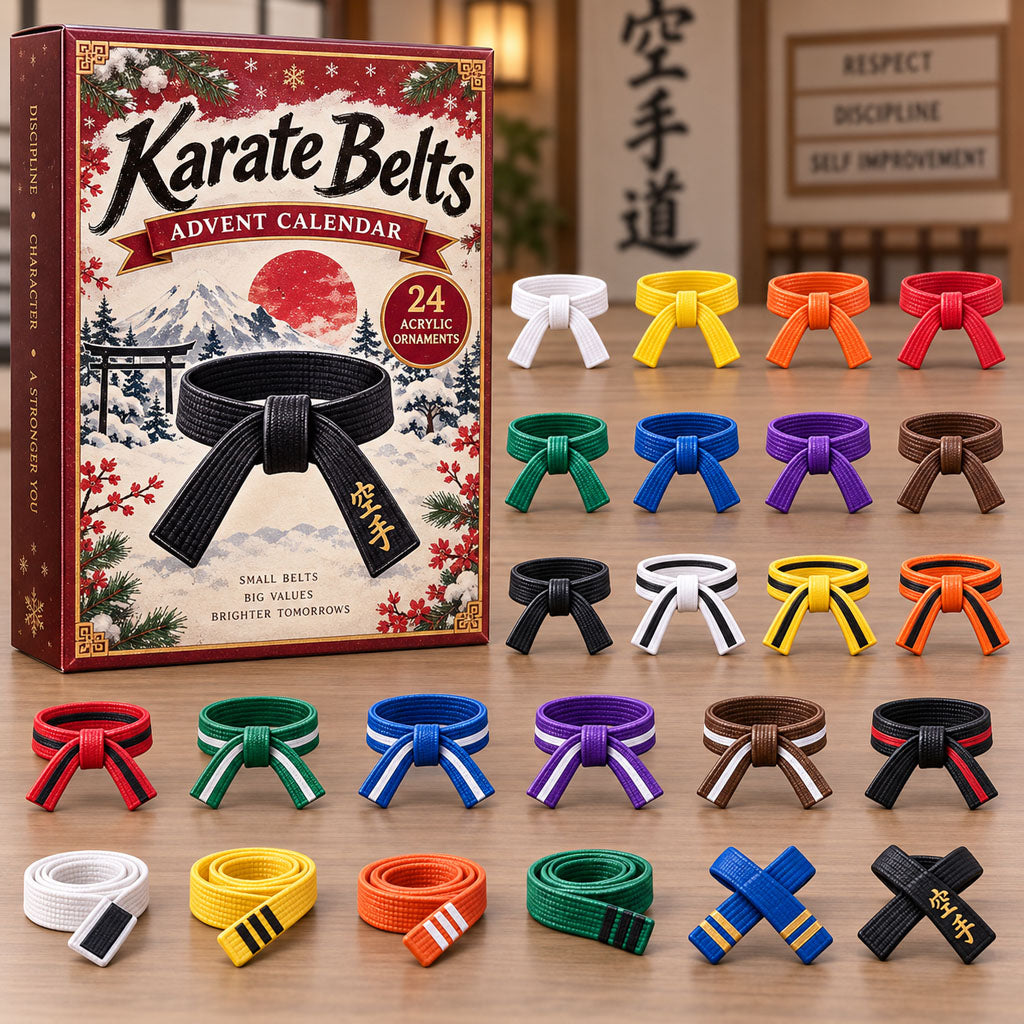 Karate Belts advent calendar box with 24 acrylic Christmas charms