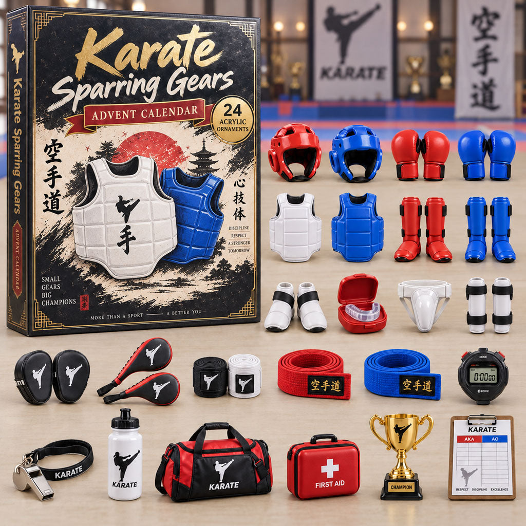 Karate Sparring Gears advent calendar box with 24 acrylic Christmas charms