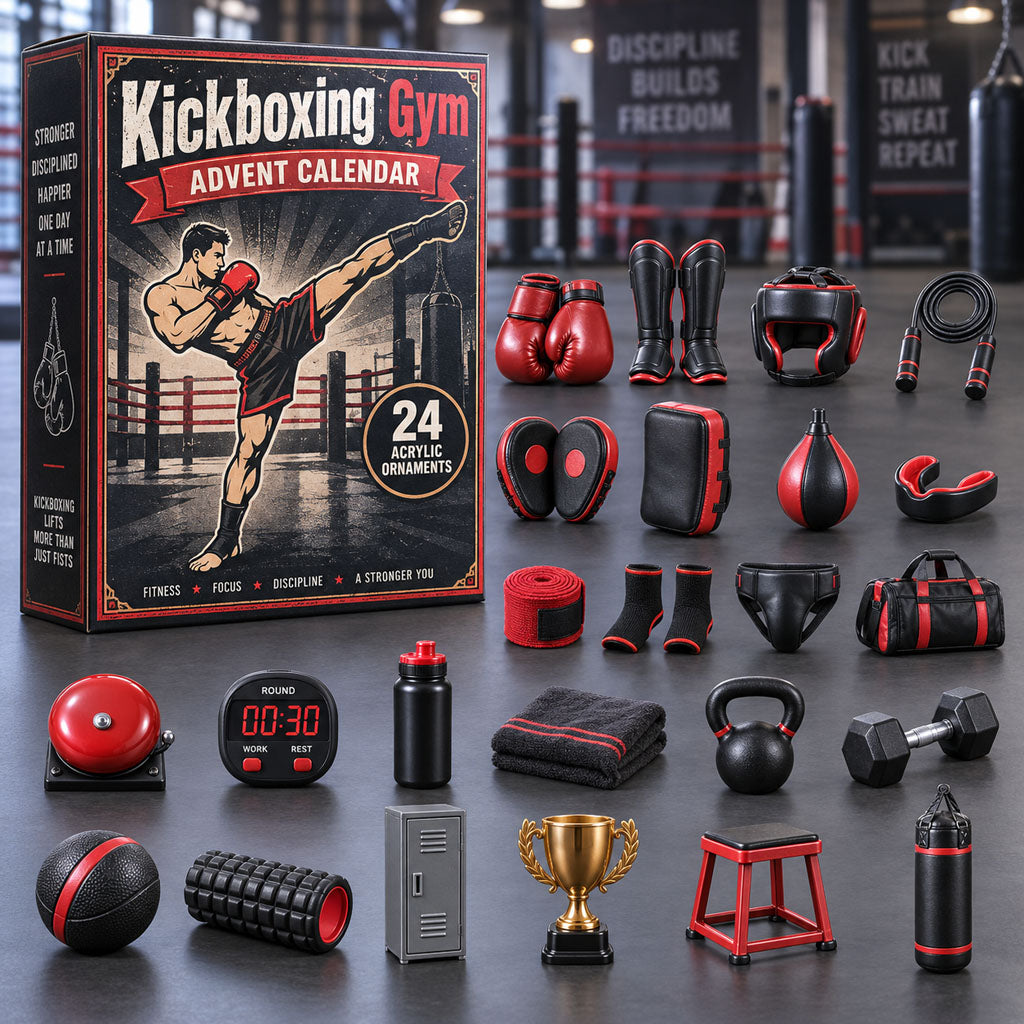 Kickboxing Gym advent calendar box with 24 acrylic Christmas charms