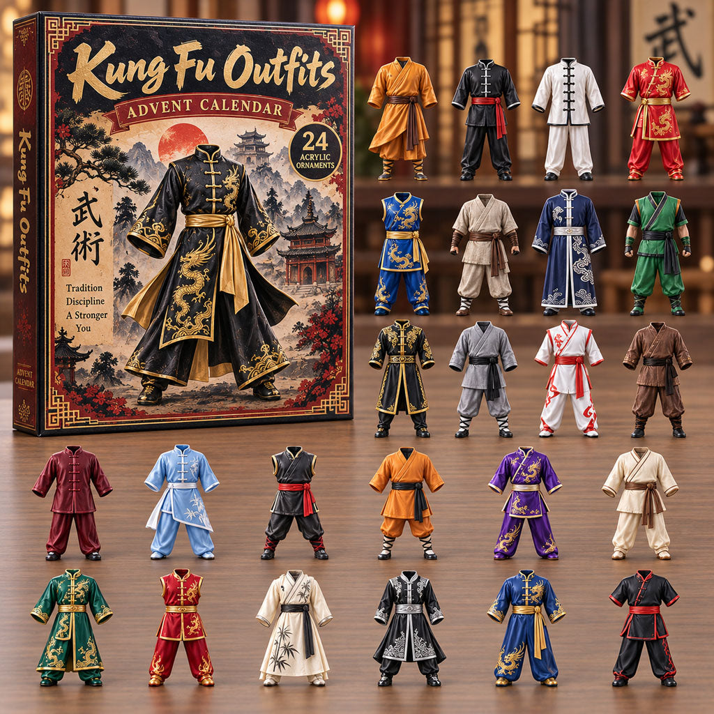 Kung Fu Outfits advent calendar box with 24 acrylic Christmas charms
