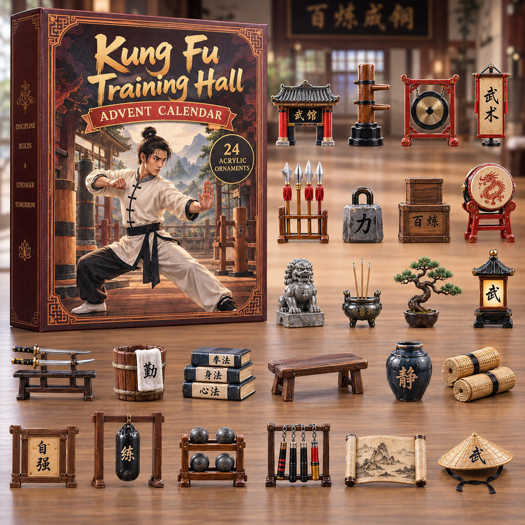 Kung Fu Training Hall advent calendar box with 24 acrylic Christmas charms