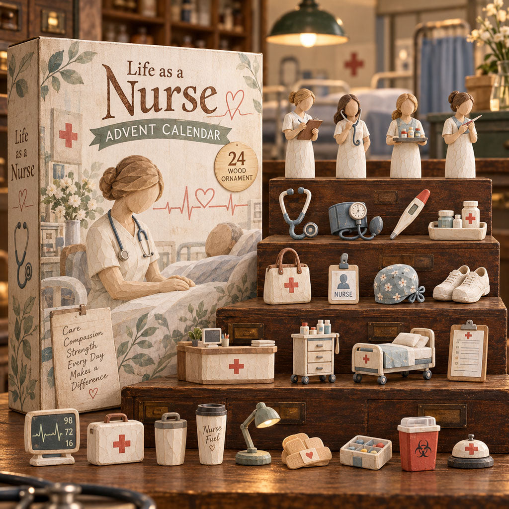 Life as Nurse advent calendar box with 24 wooden Christmas charms