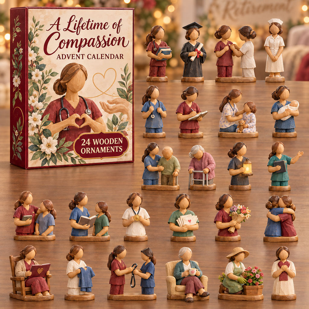 Lifetime of Compassion advent calendar box with 24 wooden Christmas charms